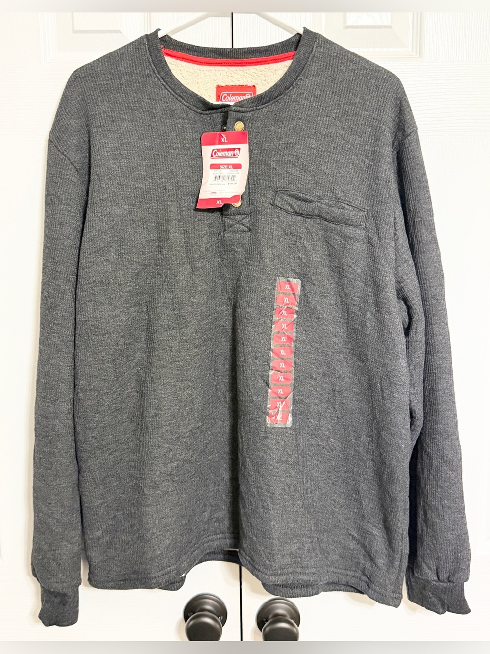 NWT Coleman Men's Sherpa Lined Waffle Henley Shirt Black Heather Size XL